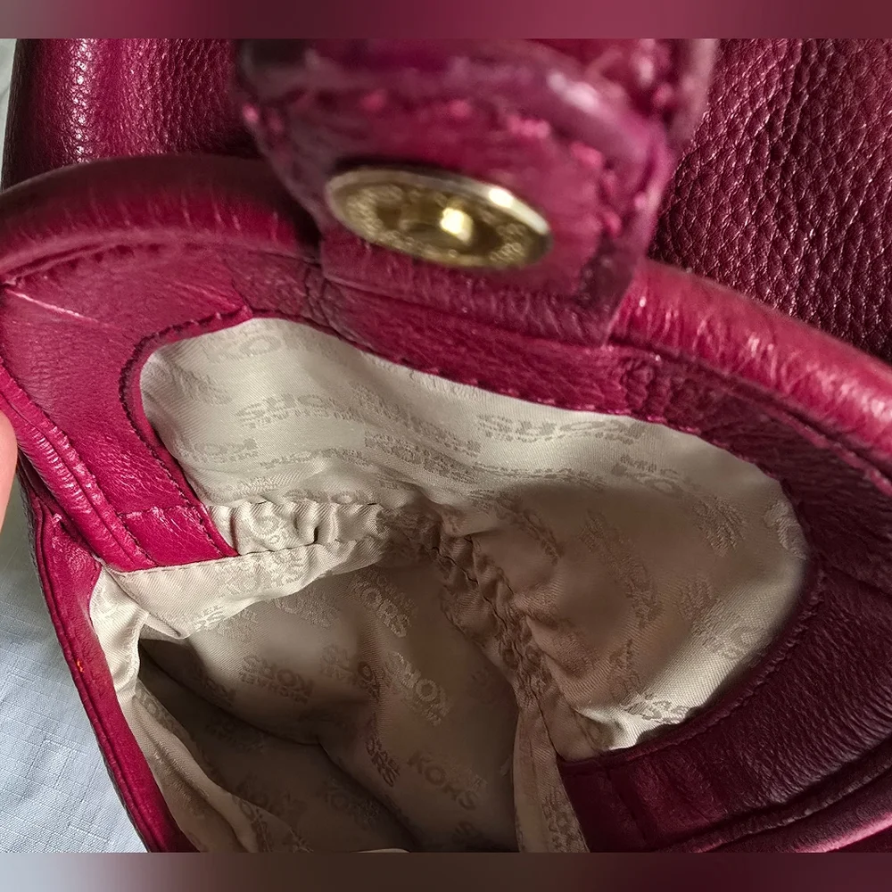 Michael Kors Burgundy Leather Hobo Bag with Gold Hardware